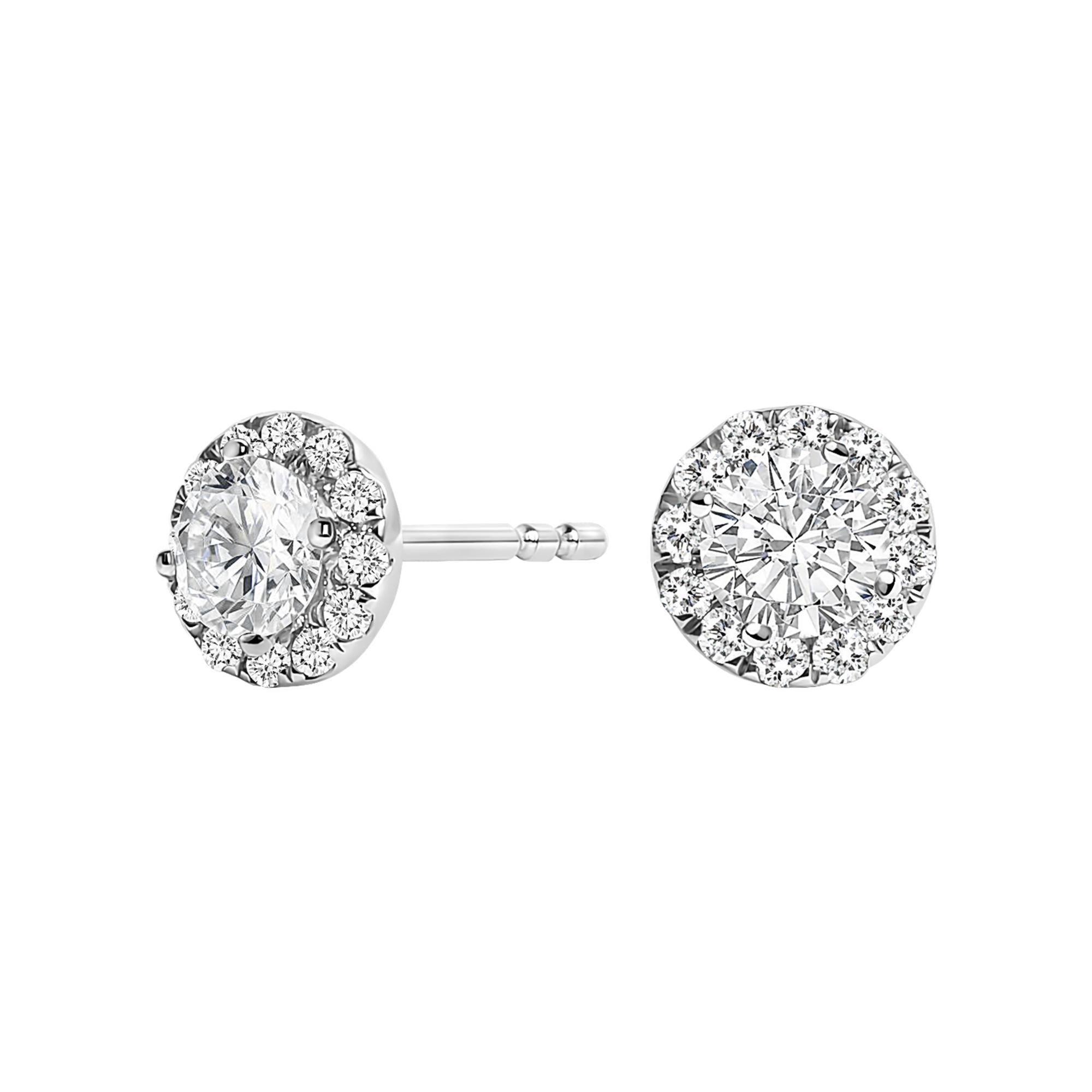 14K White Gold 1/2 Cttw Lab-Grown Diamond Halo Stud Earring (F-G Color, VS1-VS2 Clarity)