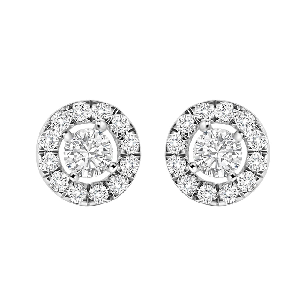 14K White Gold 3/4 Cttw Lab-Grown Diamond Floating Halo Stud Earring (F-G Color, VS1-VS2 Clarity)