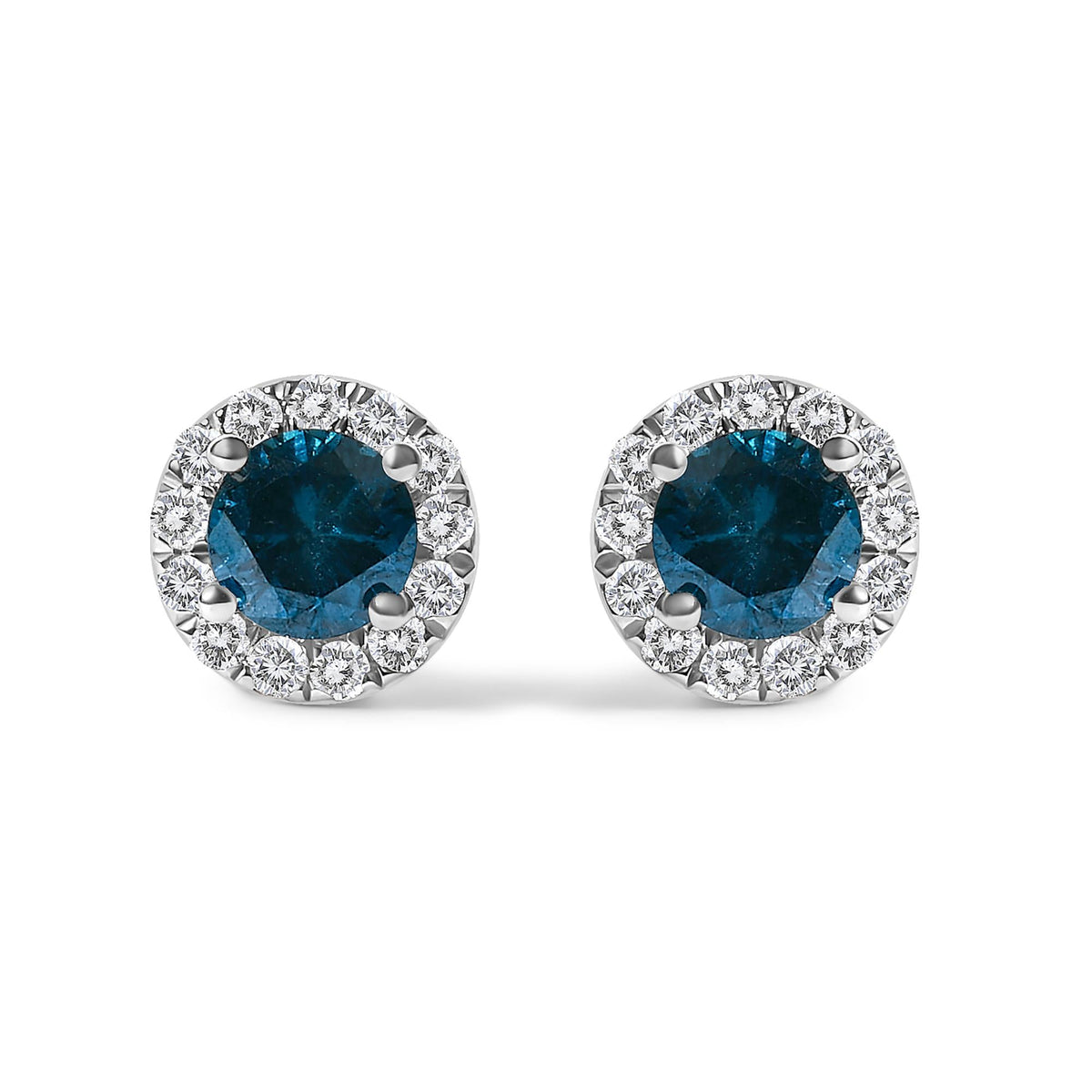 .925 Sterling Silver 1.00 Cttw Blue Diamond Halo Stud Earring