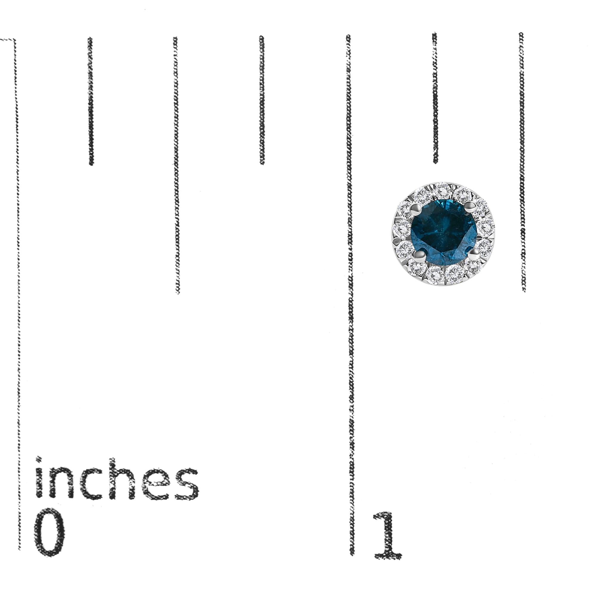 .925 Sterling Silver 1.00 Cttw Blue Diamond Halo Stud Earring