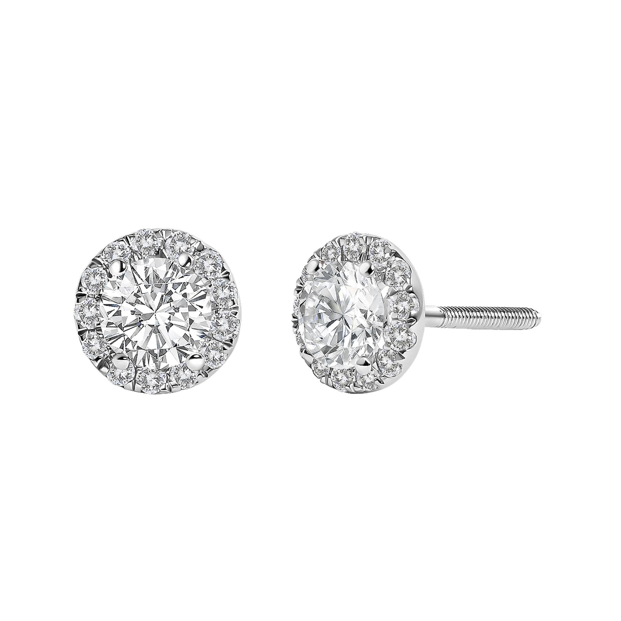 14K White Gold 1.0 Cttw Lab-Grown Diamond Halo Stud Earring (F-G Color, VS1-VS2 Clarity)