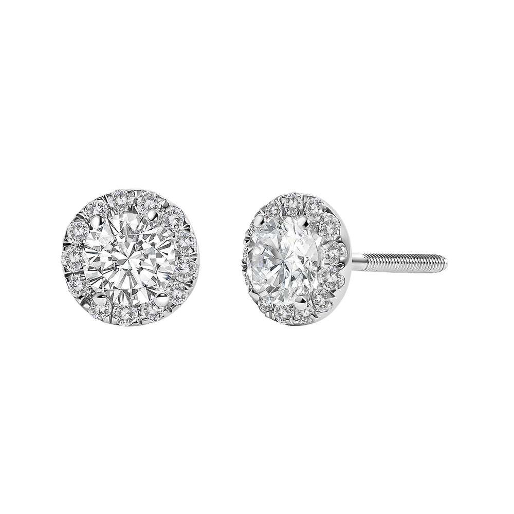 14K White Gold 1.0 Cttw Lab-Grown Diamond Halo Stud Earring (F-G Color, VS1-VS2 Clarity)
