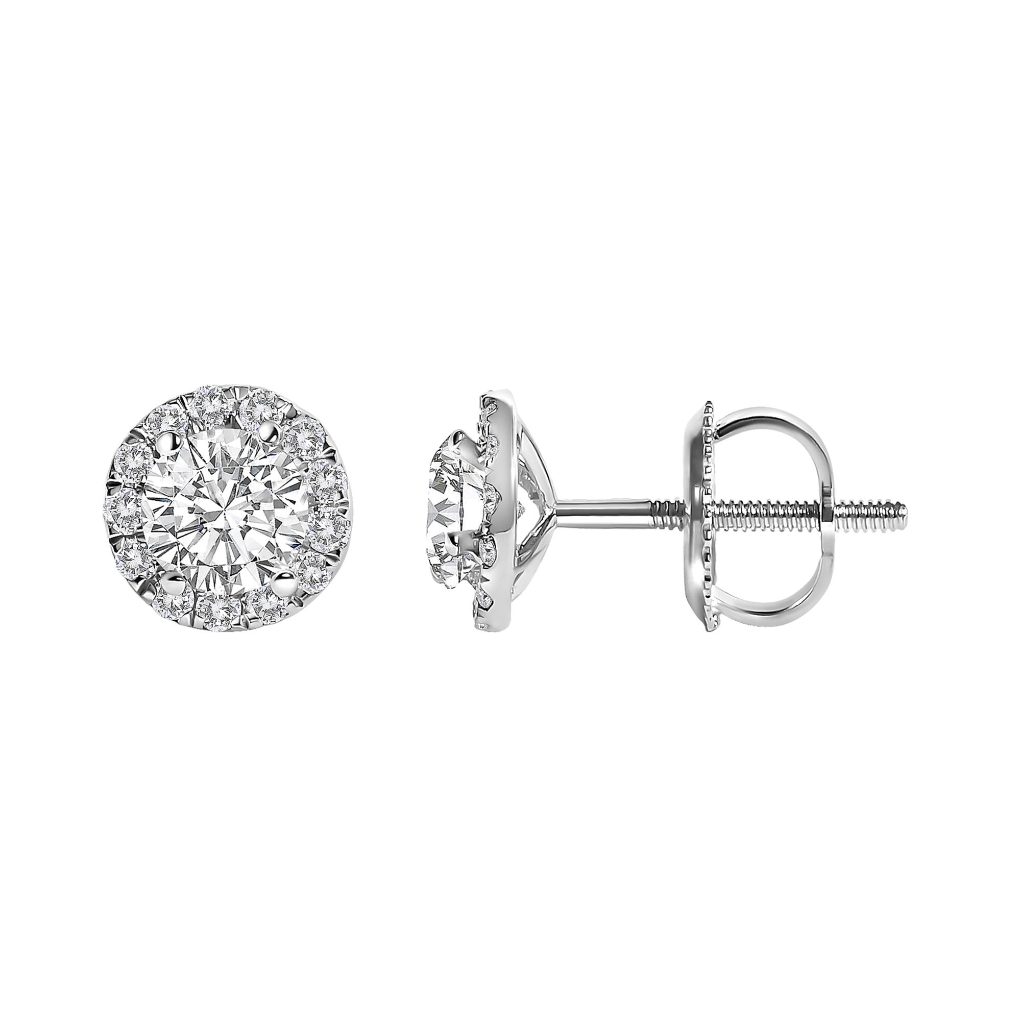 14K White Gold 1.0 Cttw Lab-Grown Diamond Halo Stud Earring (F-G Color, VS1-VS2 Clarity)