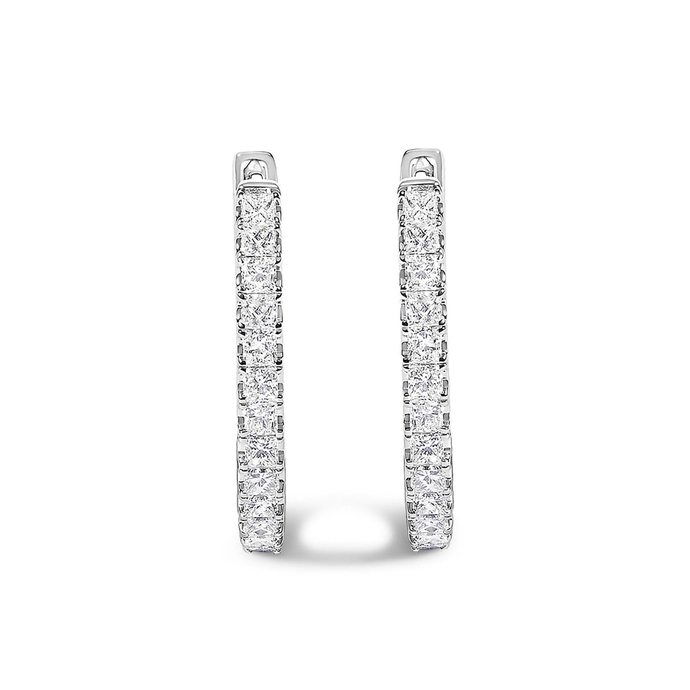 14K White Gold 3.00 Cttw Princess Diamond Inside Out Elongated Hoop Earrings