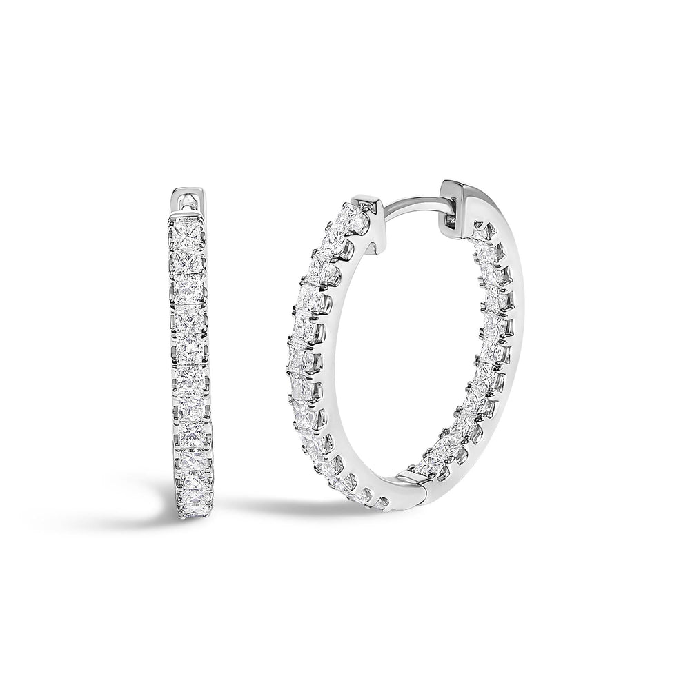 14K White Gold 3.00 Cttw Princess Diamond Inside Out Elongated Hoop Earrings