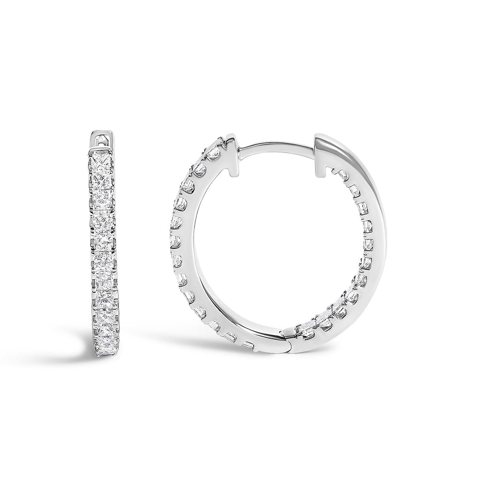14K White Gold 3.00 Cttw Princess Diamond Inside Out Elongated Hoop Earrings