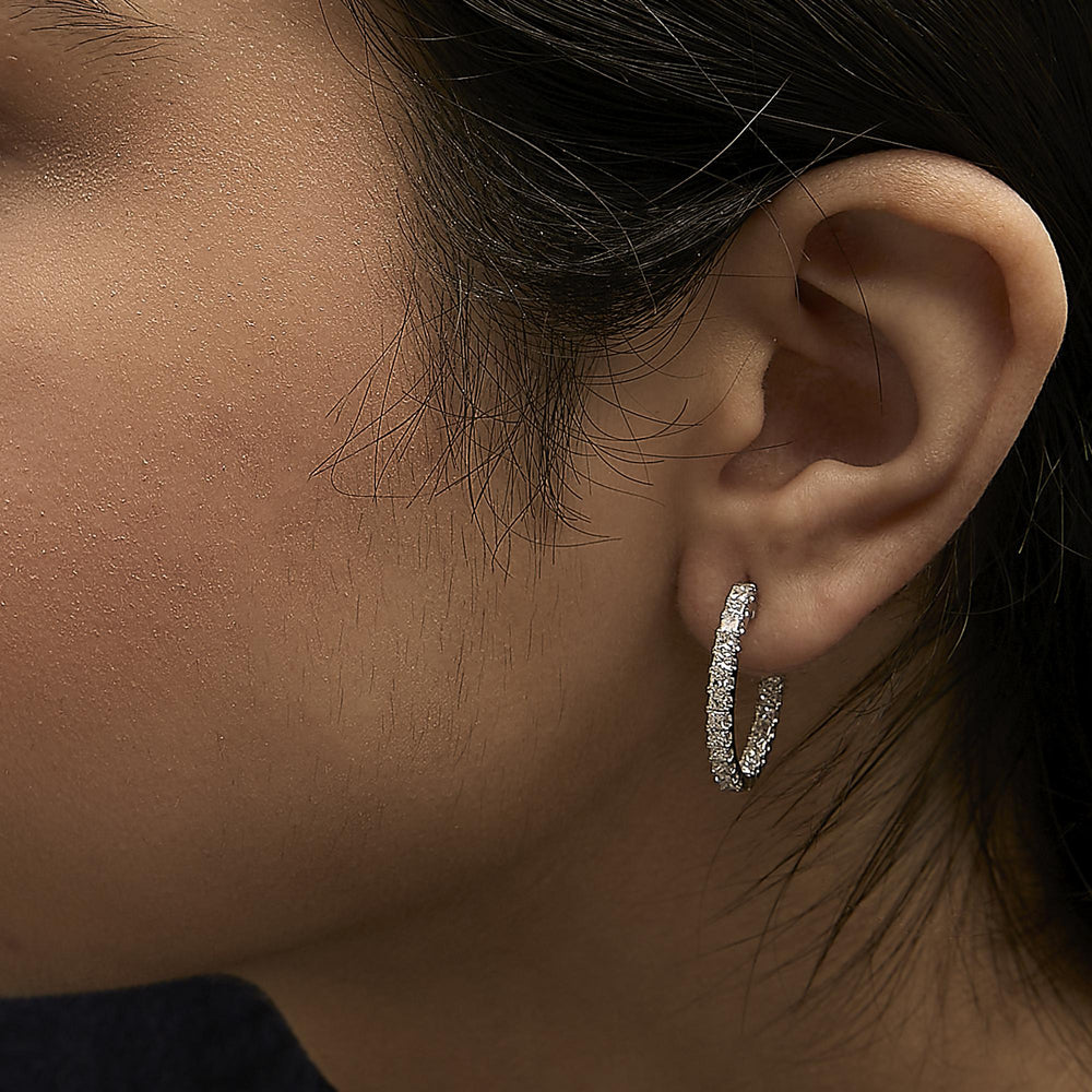 14K White Gold 3.00 Cttw Princess Diamond Inside Out Elongated Hoop Earrings