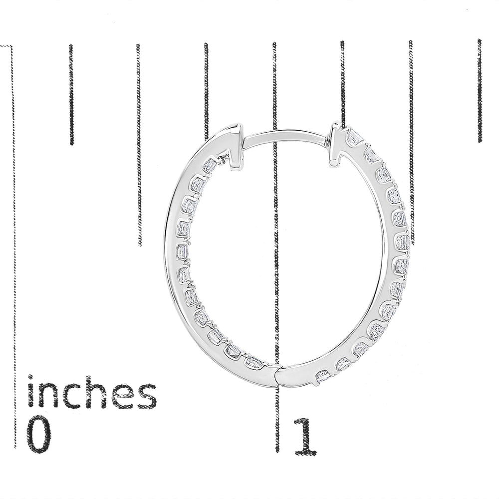 14K White Gold 3.00 Cttw Princess Diamond Inside Out Elongated Hoop Earrings