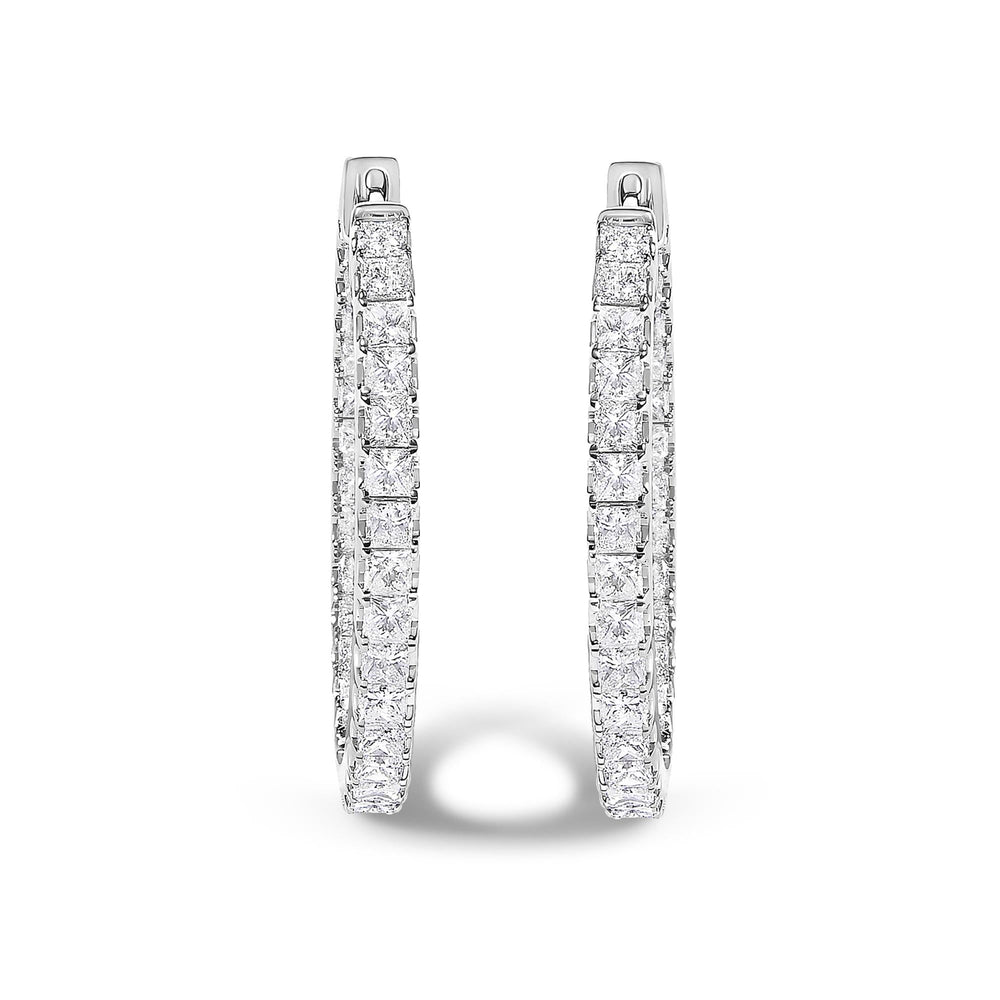 14K White Gold 3.00 Cttw Princess Diamond Inside Out Elongated Hoop Earrings