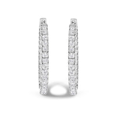 14K White Gold 3.00 Cttw Princess Diamond Inside Out Elongated Hoop Earrings