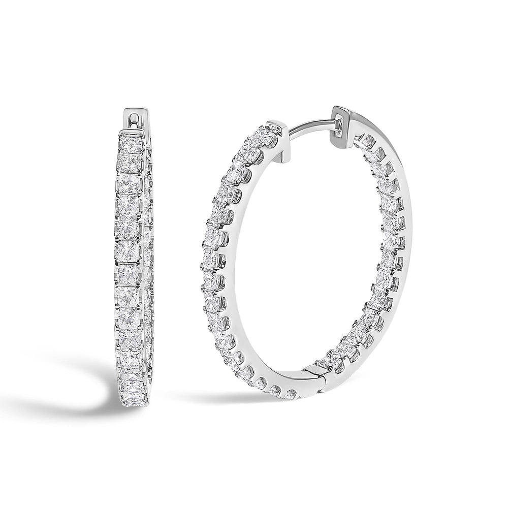 14K White Gold 3.00 Cttw Princess Diamond Inside Out Elongated Hoop Earrings