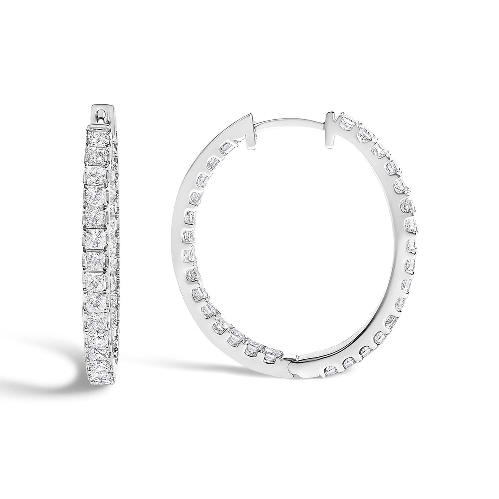 14K White Gold 3.00 Cttw Princess Diamond Inside Out Elongated Hoop Earrings