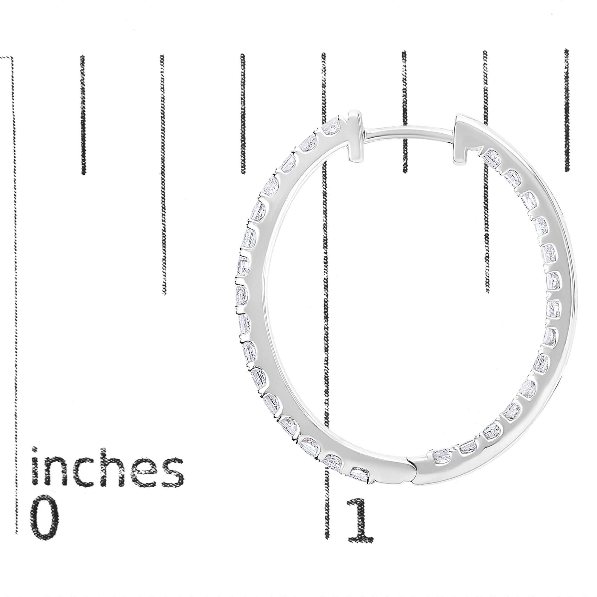 14K White Gold 3.00 Cttw Princess Diamond Inside Out Elongated Hoop Earrings