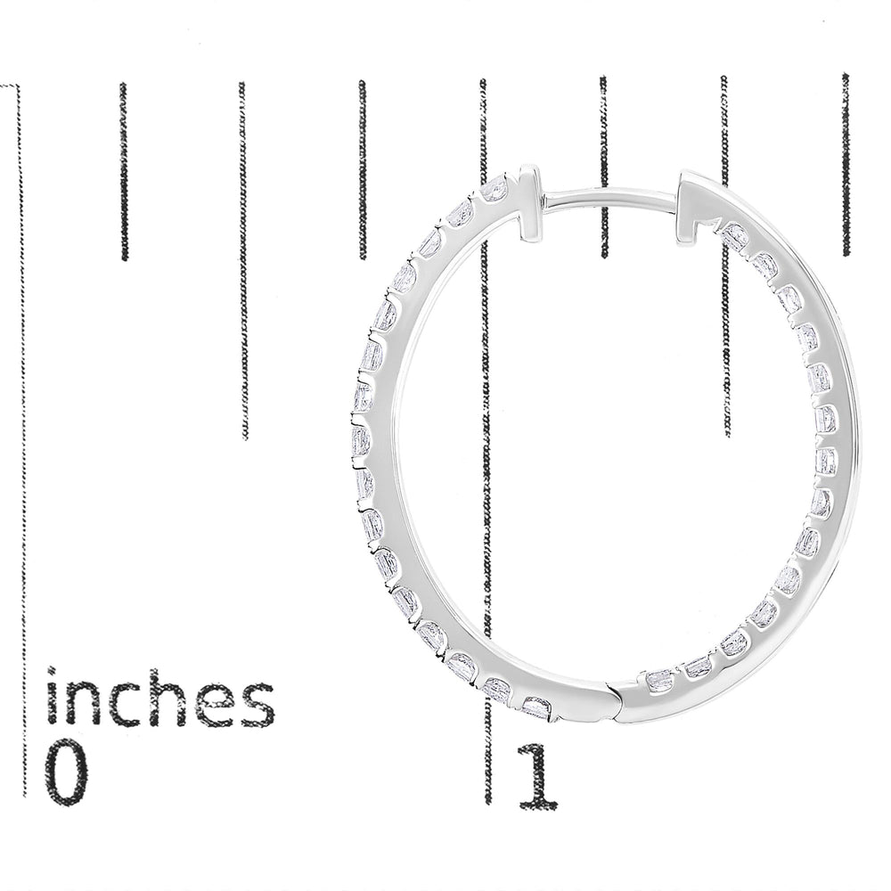 14K White Gold 3.00 Cttw Princess Diamond Inside Out Elongated Hoop Earrings