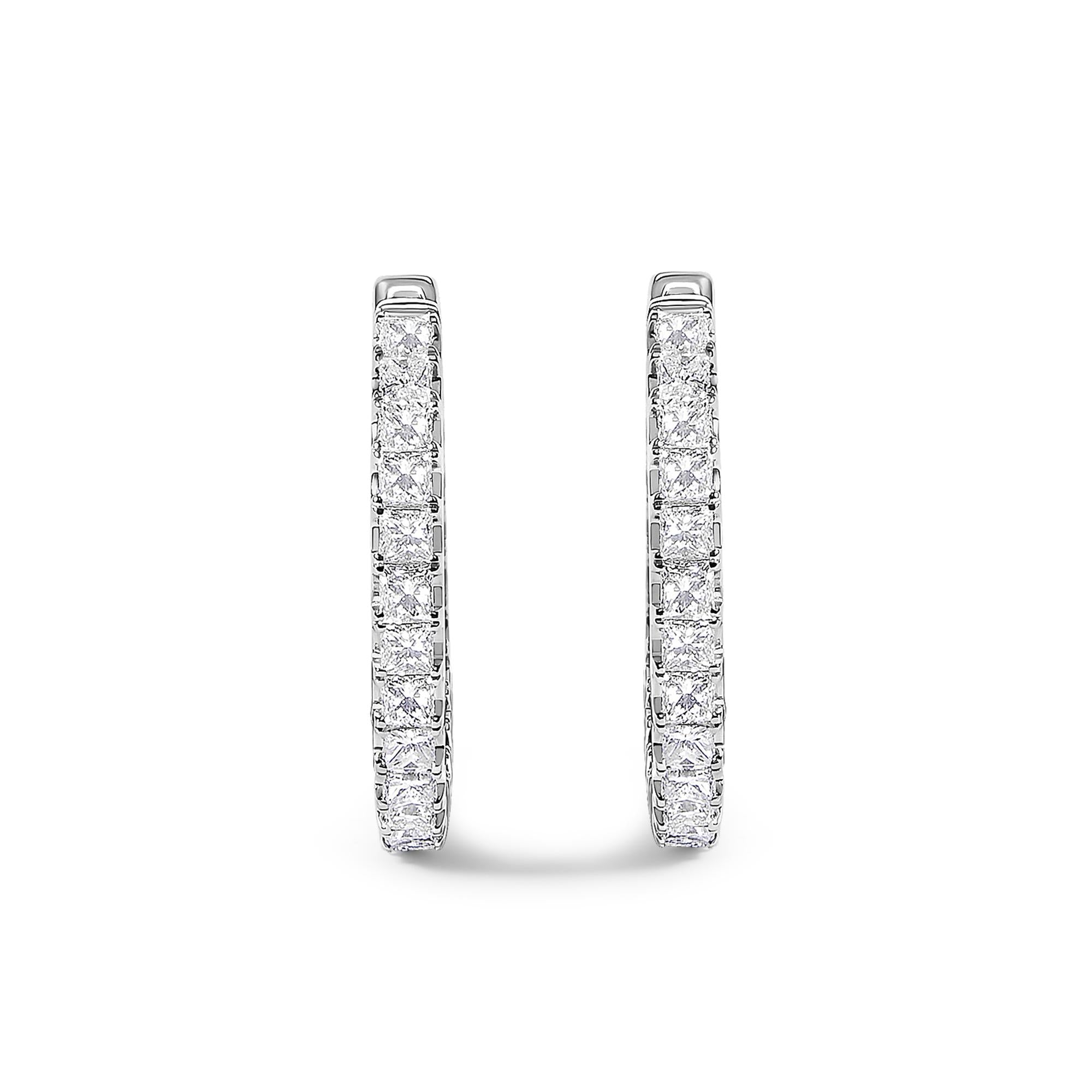 14K White Gold 3.00 Cttw Princess Diamond Inside Out Hoop Earrings