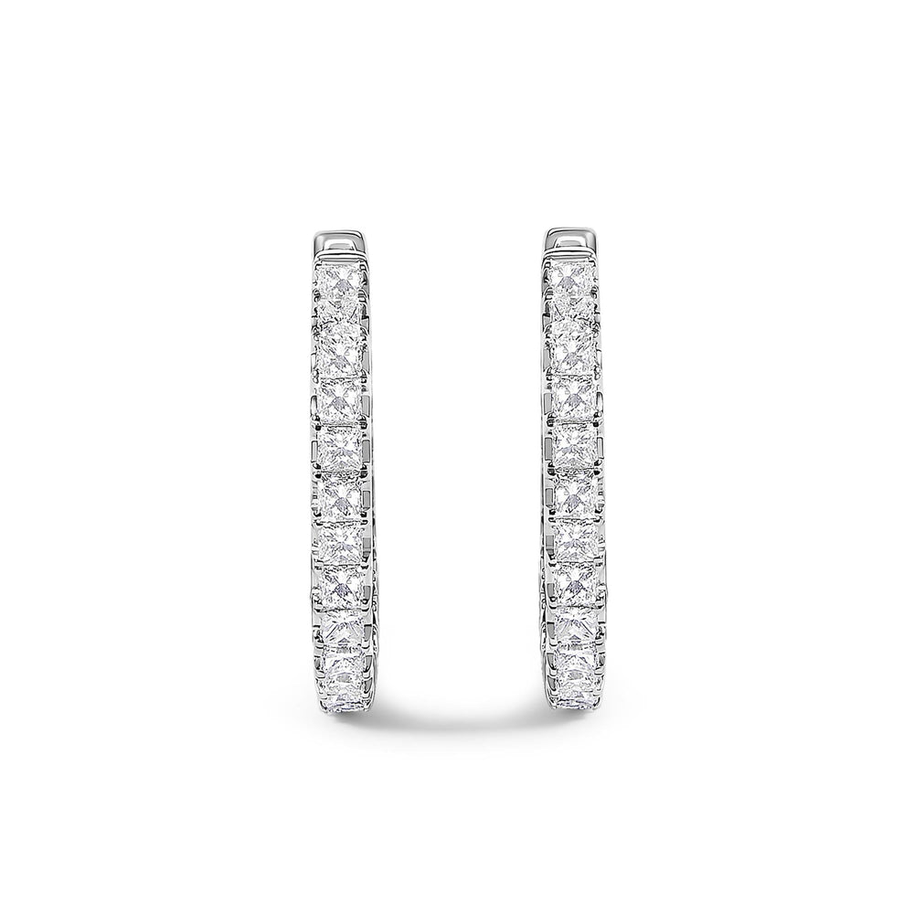 14K White Gold 3.00 Cttw Princess Diamond Inside Out Hoop Earrings