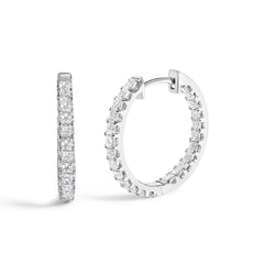 14K White Gold 3.00 Cttw Princess Diamond Inside Out Hoop Earrings