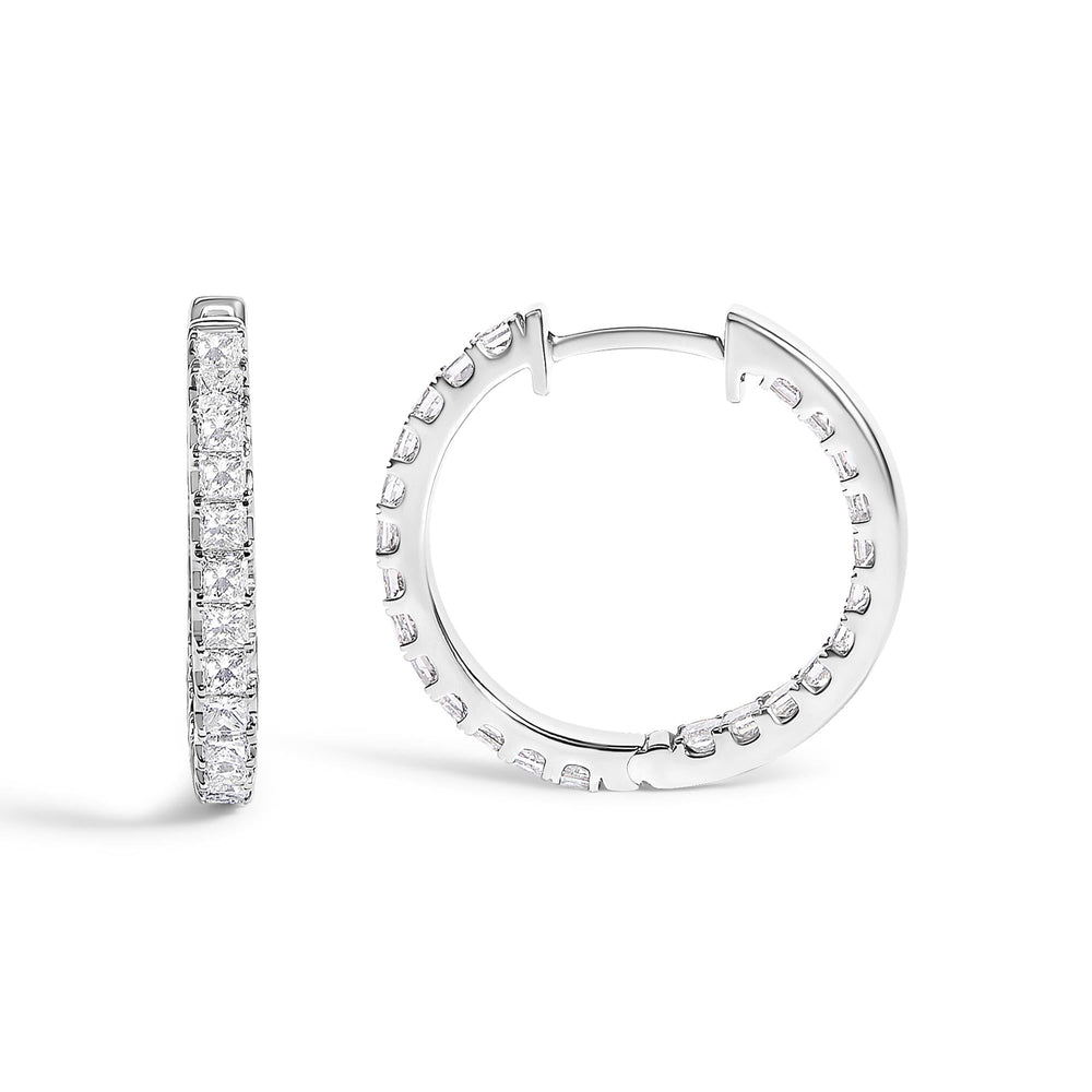 14K White Gold 3.00 Cttw Princess Diamond Inside Out Hoop Earrings