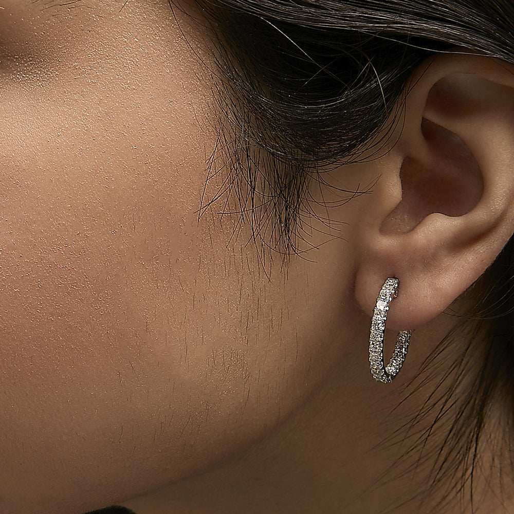14K White Gold 3.00 Cttw Princess Diamond Inside Out Hoop Earrings