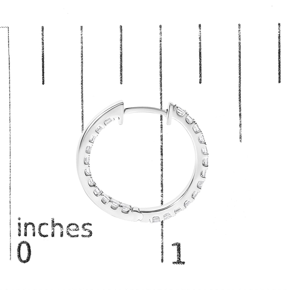 14K White Gold 3.00 Cttw Princess Diamond Inside Out Hoop Earrings