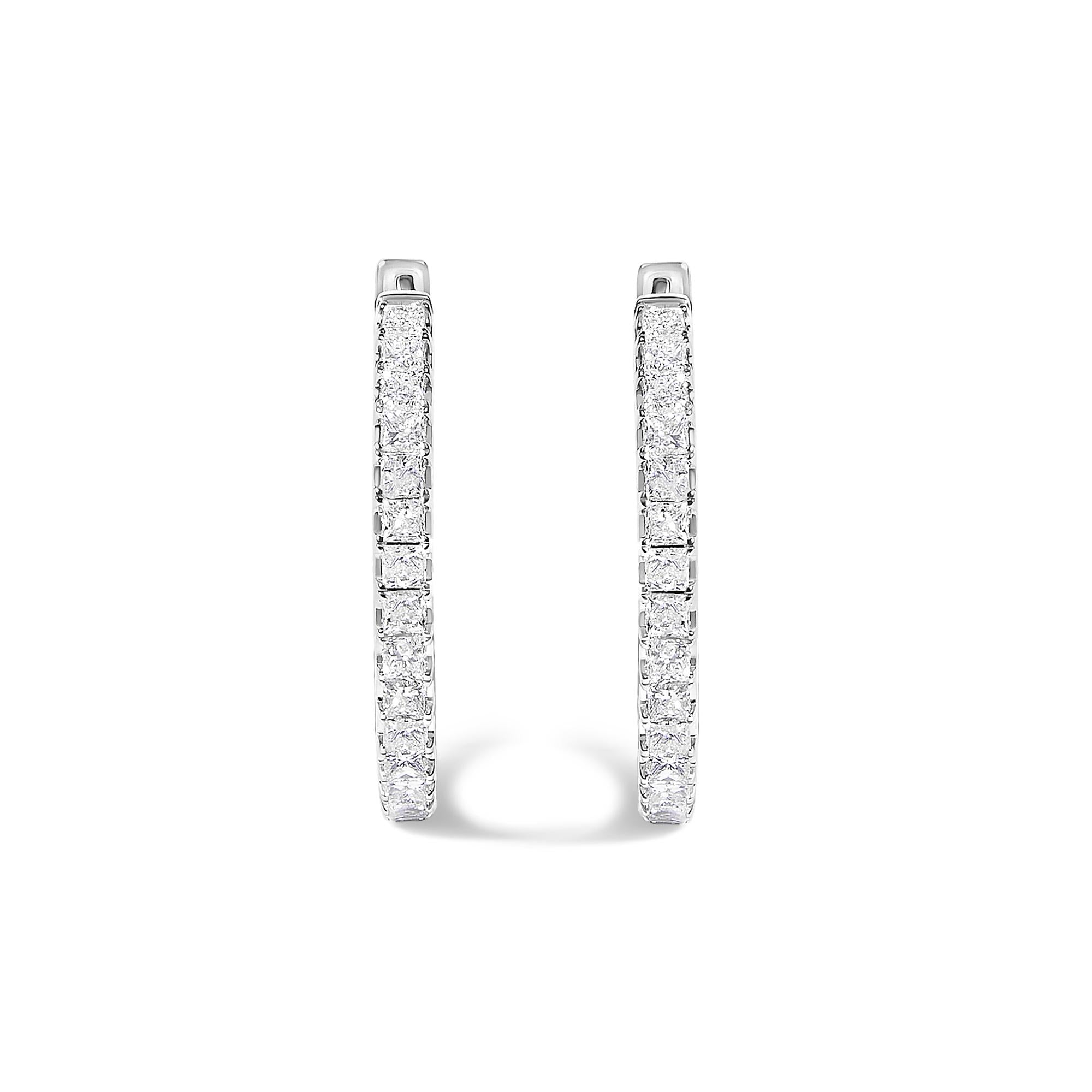 14K White Gold 3.00 Cttw Princess Diamond Inside Out Hoop Earrings