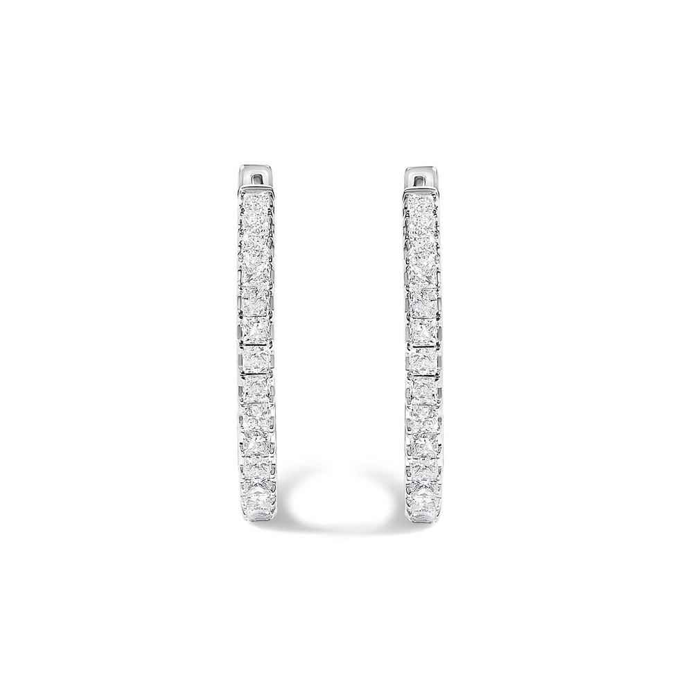 14K White Gold 3.00 Cttw Princess Diamond Inside Out Hoop Earrings