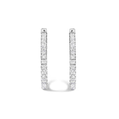 14K White Gold 3.00 Cttw Princess Diamond Inside Out Hoop Earrings