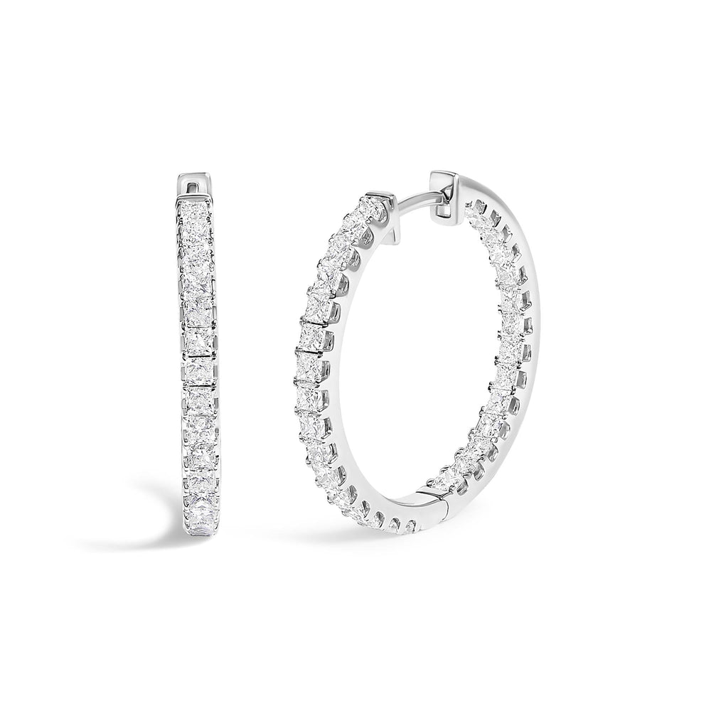 14K White Gold 3.00 Cttw Princess Diamond Inside Out Hoop Earrings
