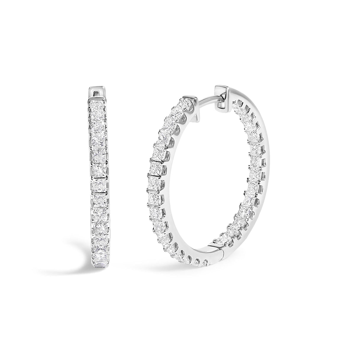 14K White Gold 3.00 Cttw Princess Diamond Inside Out Hoop Earrings