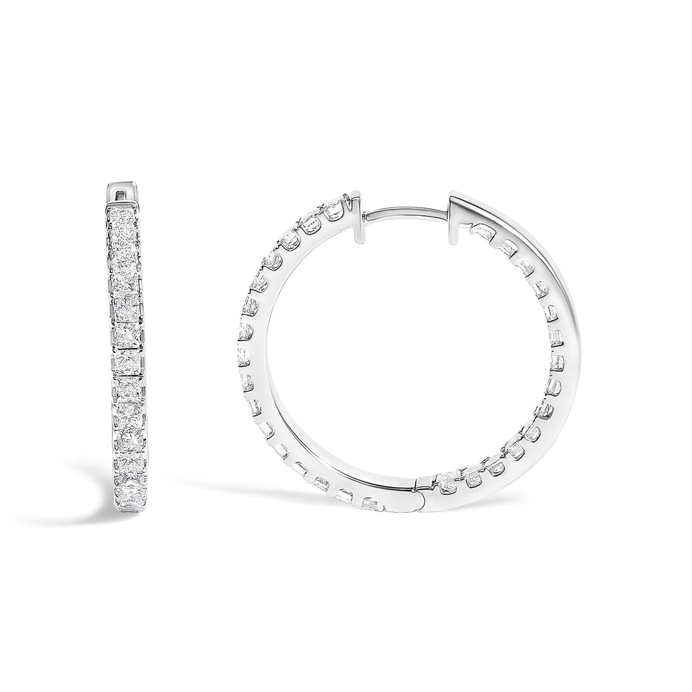 14K White Gold 3.00 Cttw Princess Diamond Inside Out Hoop Earrings
