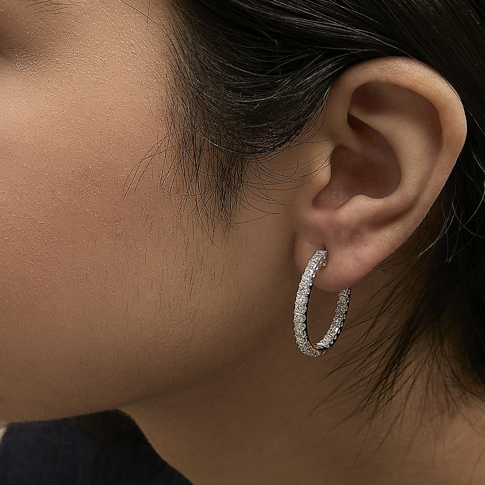 14K White Gold 3.00 Cttw Princess Diamond Inside Out Hoop Earrings