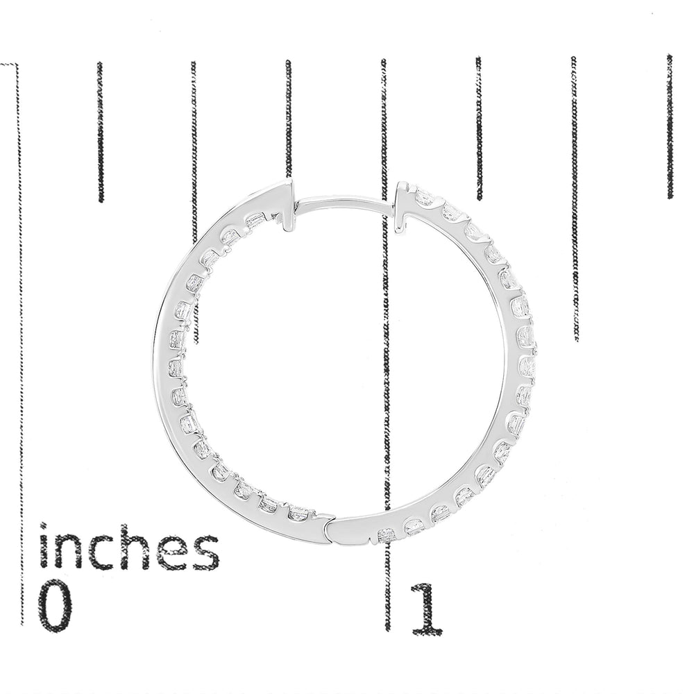 14K White Gold 3.00 Cttw Princess Diamond Inside Out Hoop Earrings