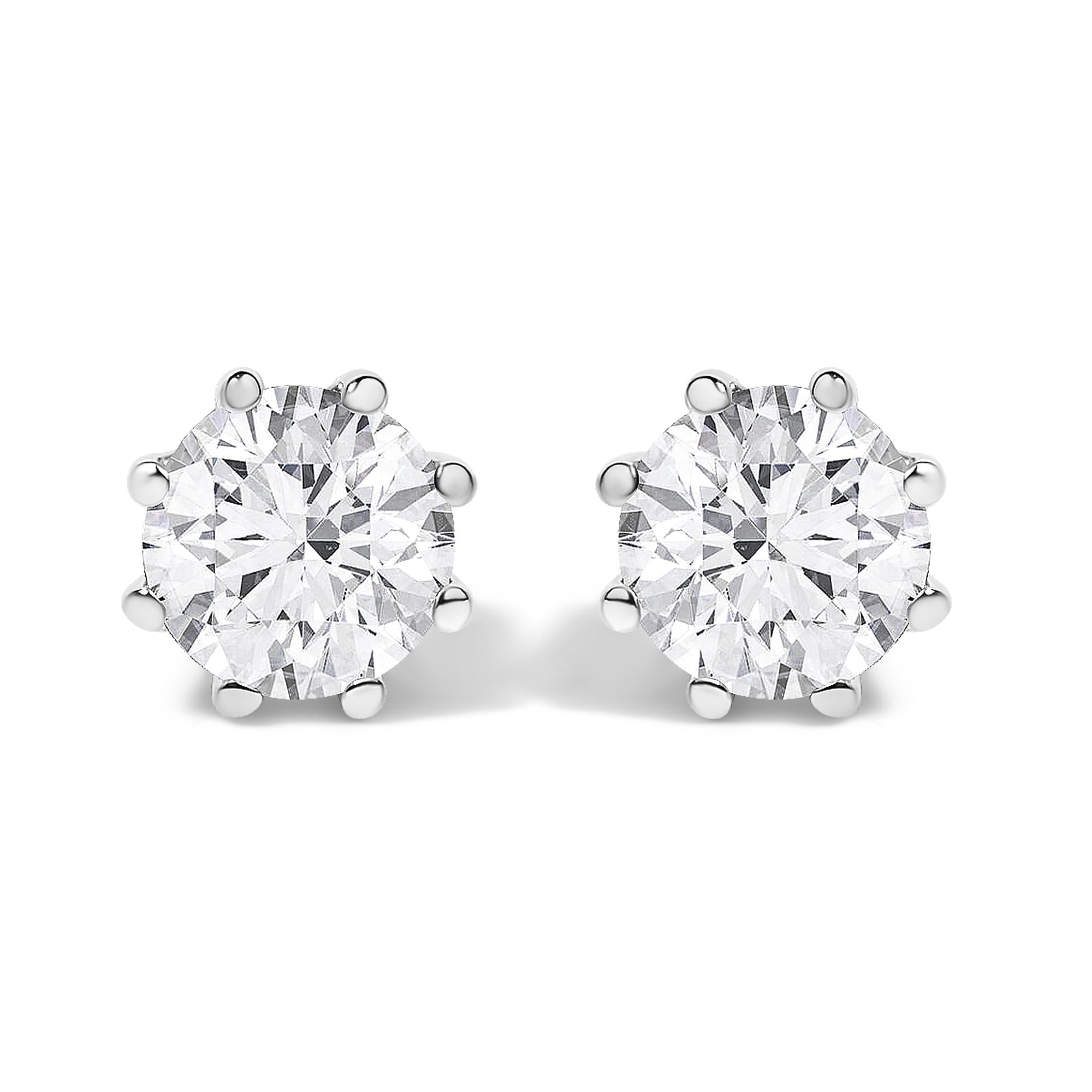 14K White Gold 1.0 Cttw Lab-Grown Diamond 8 Prong Hidden Halo Stud Earrings (F-G Color, VS1-VS2 Clarity)
