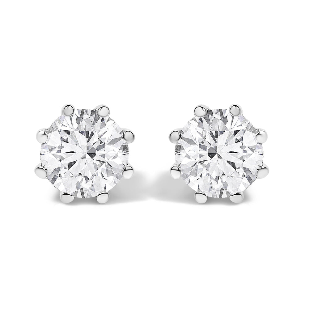 14K White Gold 1.0 Cttw Lab-Grown Diamond 8 Prong Hidden Halo Stud Earrings (F-G Color, VS1-VS2 Clarity)