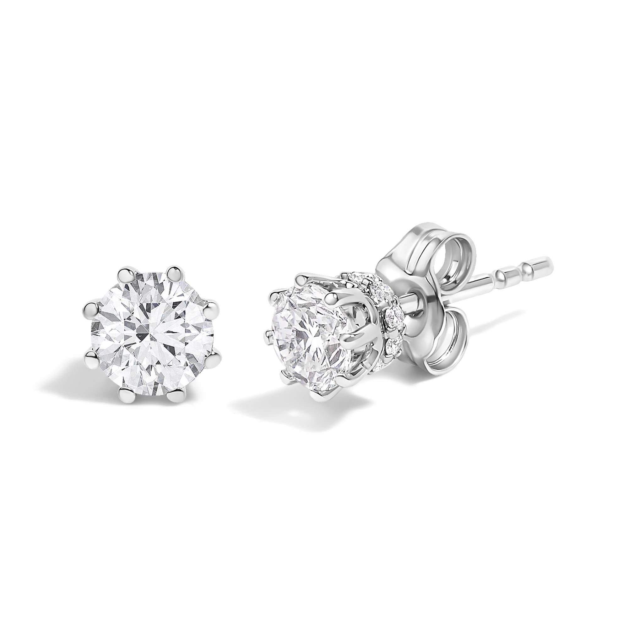 14K White Gold 1.0 Cttw Lab-Grown Diamond 8 Prong Hidden Halo Stud Earrings (F-G Color, VS1-VS2 Clarity)