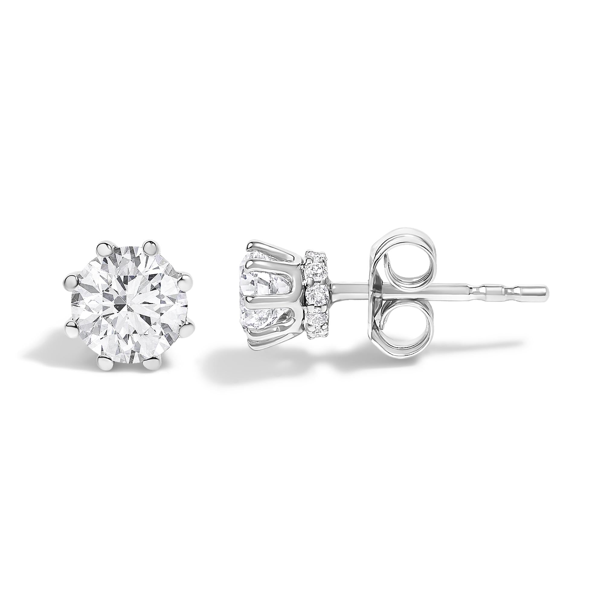 14K White Gold 1.0 Cttw Lab-Grown Diamond 8 Prong Hidden Halo Stud Earrings (F-G Color, VS1-VS2 Clarity)