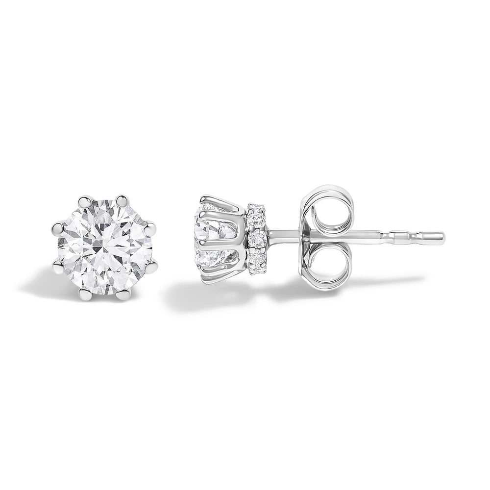 14K White Gold 1.0 Cttw Lab-Grown Diamond 8 Prong Hidden Halo Stud Earrings (F-G Color, VS1-VS2 Clarity)