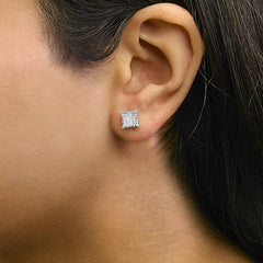 Sterling Silver 1/2 Cttw Princess Diamond Composite Square Stud Earrings