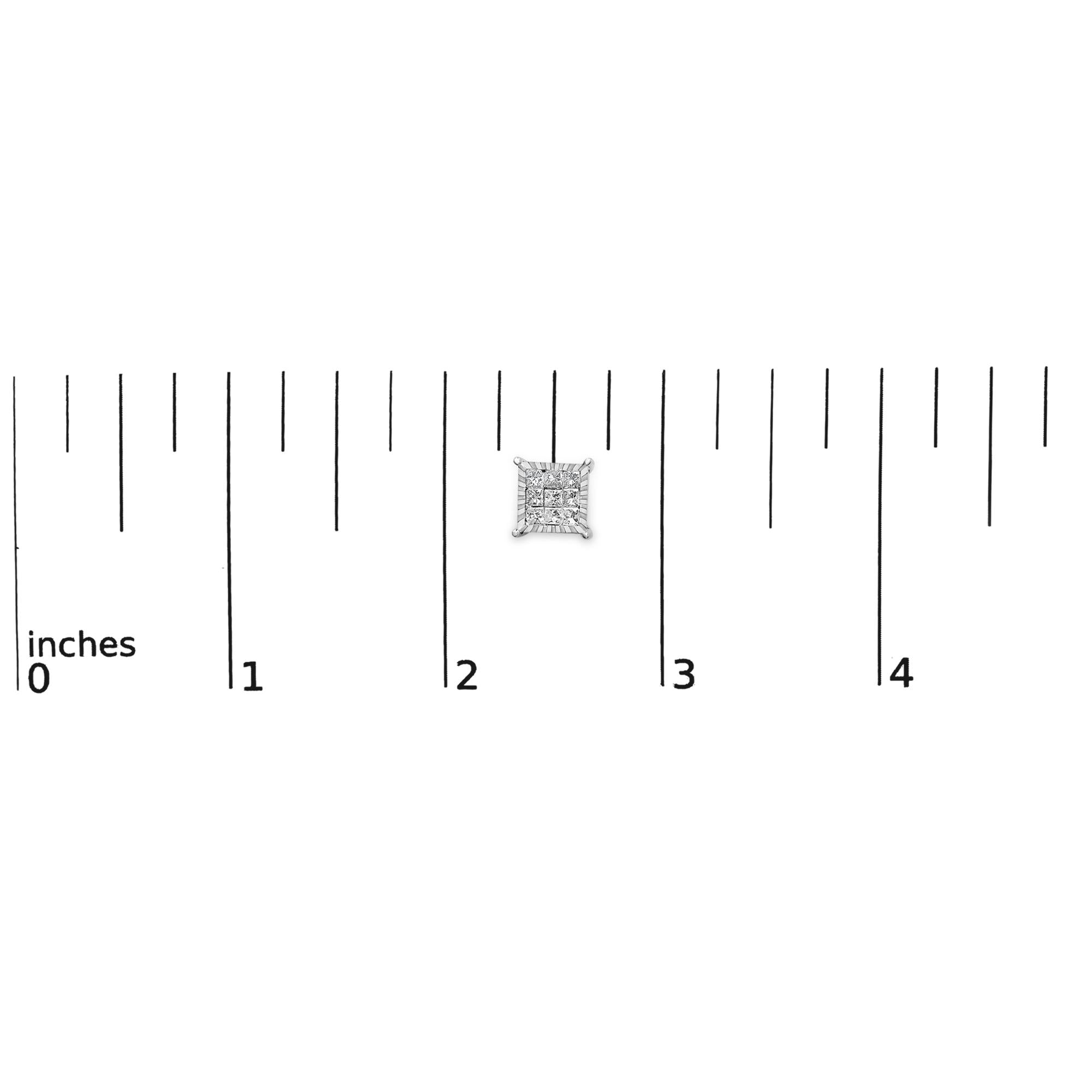 Sterling Silver 1.0 Cttw Princess Diamond Composite Square Stud Earrings