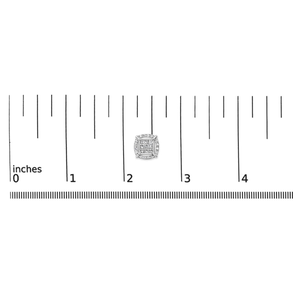 Sterling Silver 1 Cttw Princess Cut Diamond Square Halo Stud Earrings