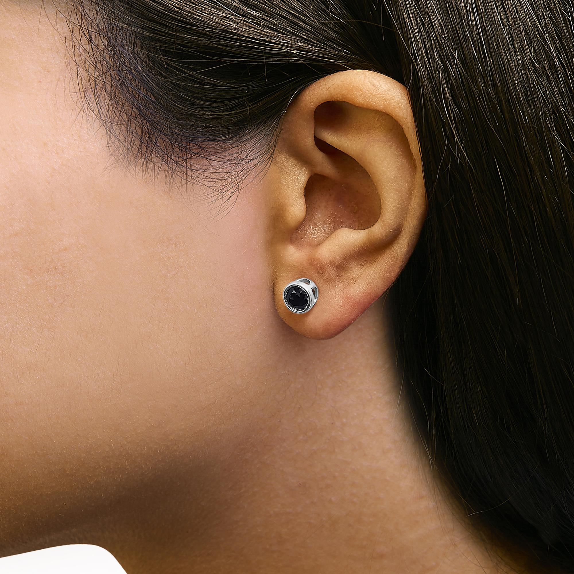 .925 Sterling Silver Round Brilliant-Cut Black Diamond Bezel-Set Stud Earrings with Screw Backs (Fancy Color-Enhanced, I2-I3 Clarity)