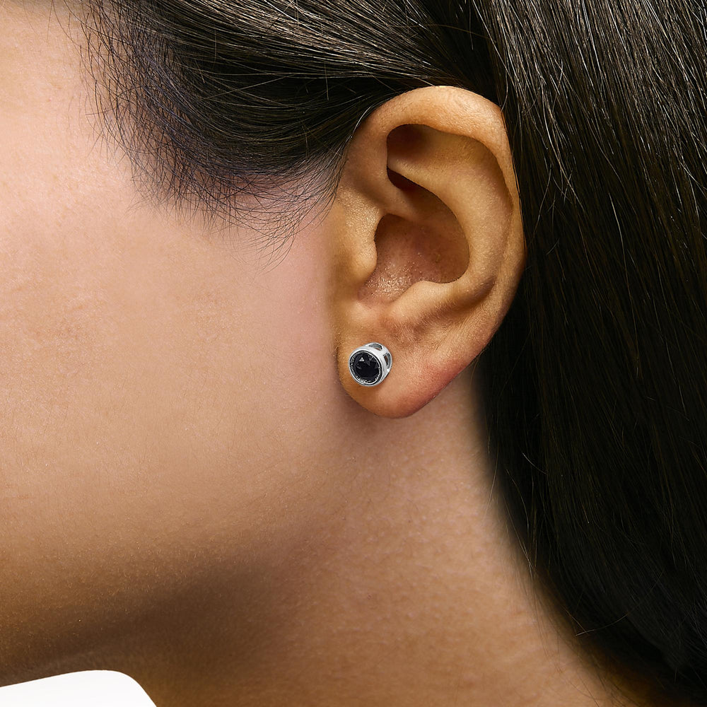 .925 Sterling Silver Round Brilliant-Cut Black Diamond Bezel-Set Stud Earrings with Screw Backs (Fancy Color-Enhanced, I2-I3 Clarity)
