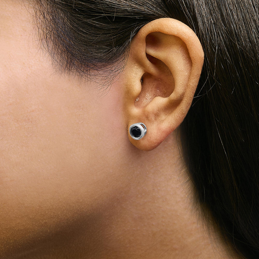 .925 Sterling Silver Round Brilliant-Cut Black Diamond Bezel-Set Stud Earrings with Screw Backs (Fancy Color-Enhanced, I2-I3 Clarity)