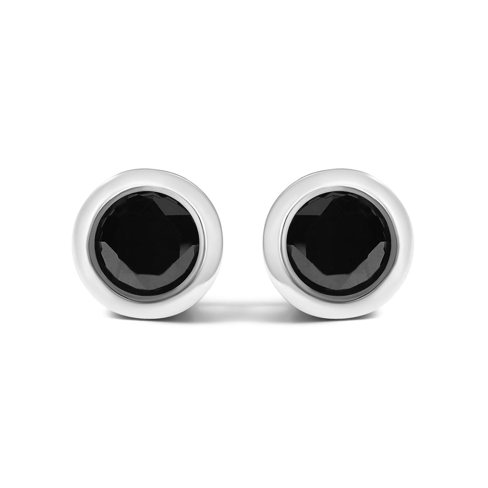 .925 Sterling Silver Round Brilliant-Cut Black Diamond Bezel-Set Stud Earrings with Screw Backs (Fancy Color-Enhanced, I2-I3 Clarity)