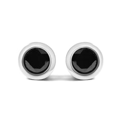 .925 Sterling Silver Round Brilliant-Cut Black Diamond Bezel-Set Stud Earrings with Screw Backs (Fancy Color-Enhanced, I2-I3 Clarity)