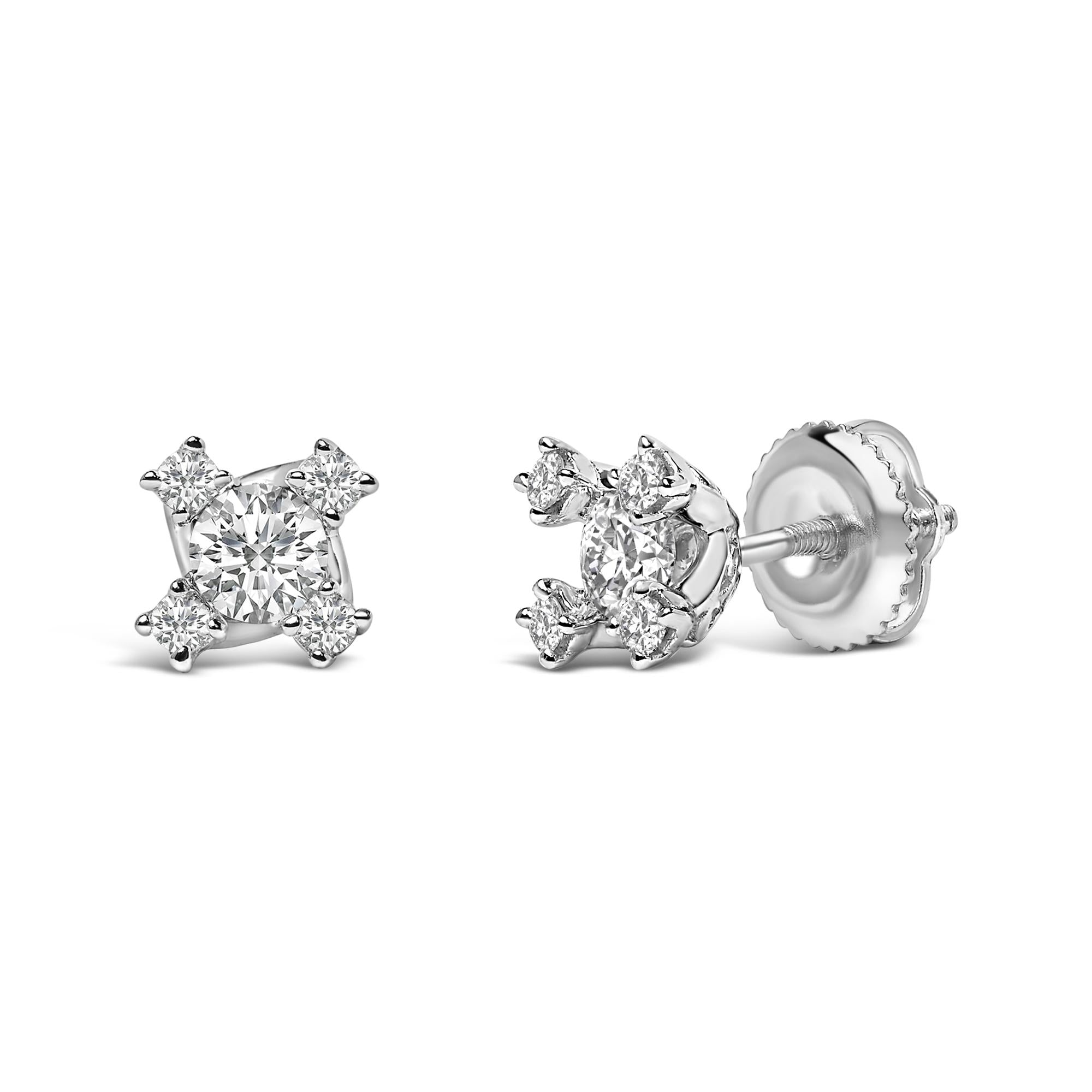 Sterling Silver 1/2 Cttw Lab Grown Diamond Quad Cluster Stud Earrings