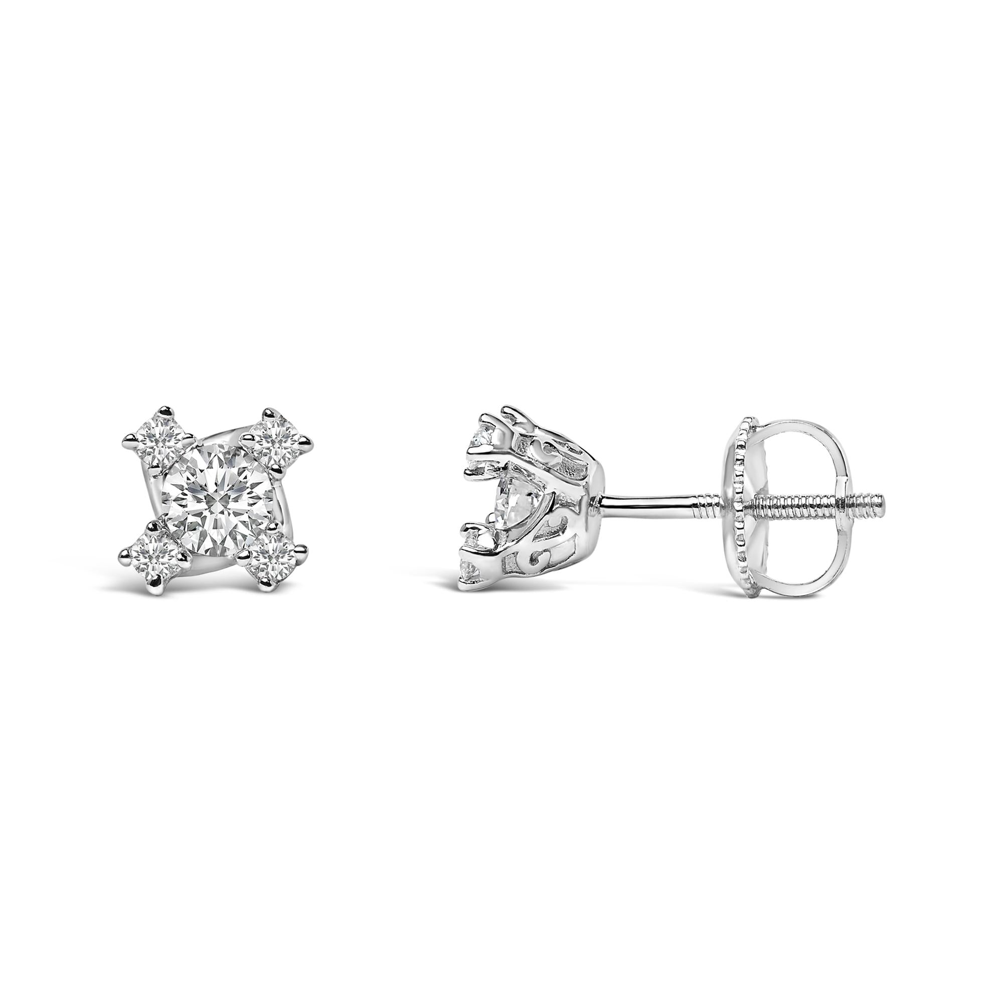 Sterling Silver 1/2 Cttw Lab Grown Diamond Quad Cluster Stud Earrings