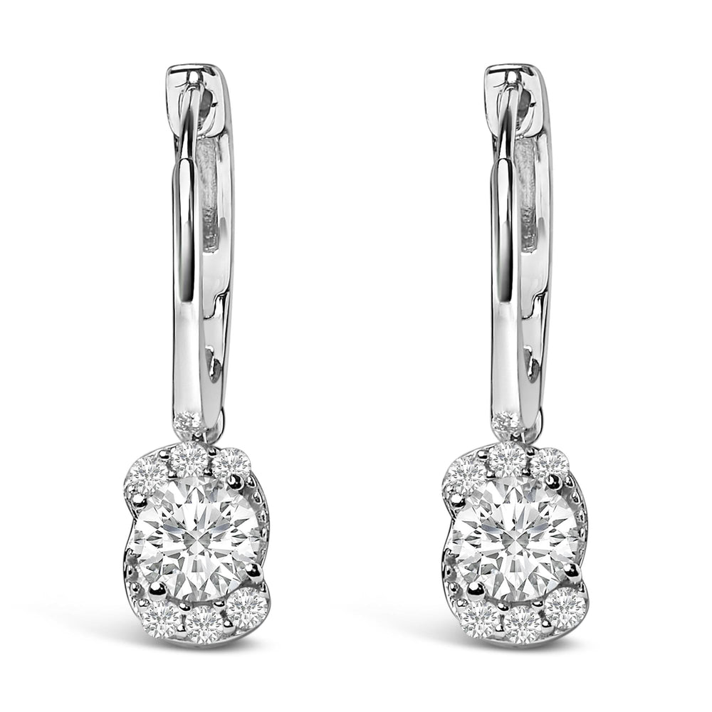 Sterling Silver 5/8 Cttw Lab Grown Diamond Oval Cluster Drop Earrings