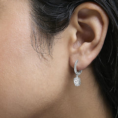 Sterling Silver 5/8 Cttw Lab Grown Diamond Oval Cluster Drop Earrings