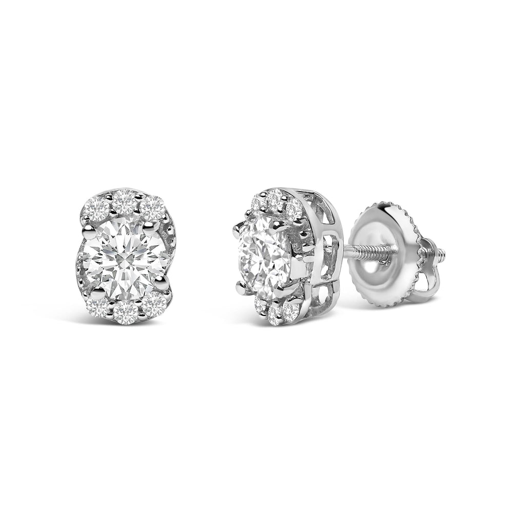 Sterling Silver 5/8 Cttw Lab Grown Diamond Oval Cluster Stud Earrings